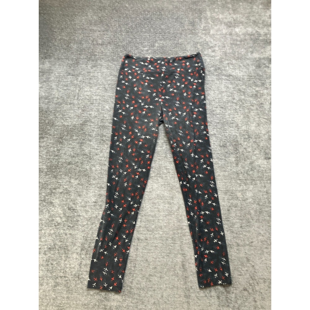 LuLaRoe Leggings Womens One Size Charcoal Gray Aeroplane Print Workout Ankle